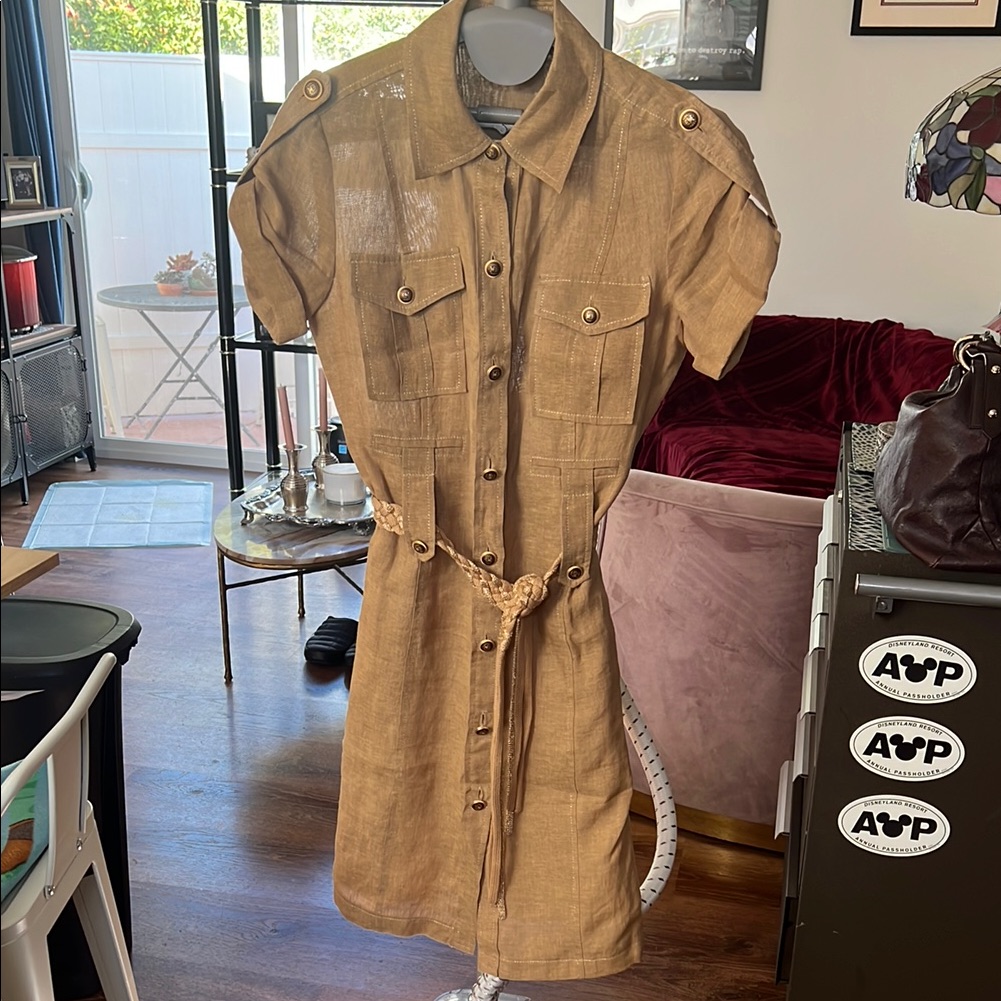 Khaki Button-Up Shirt Dress